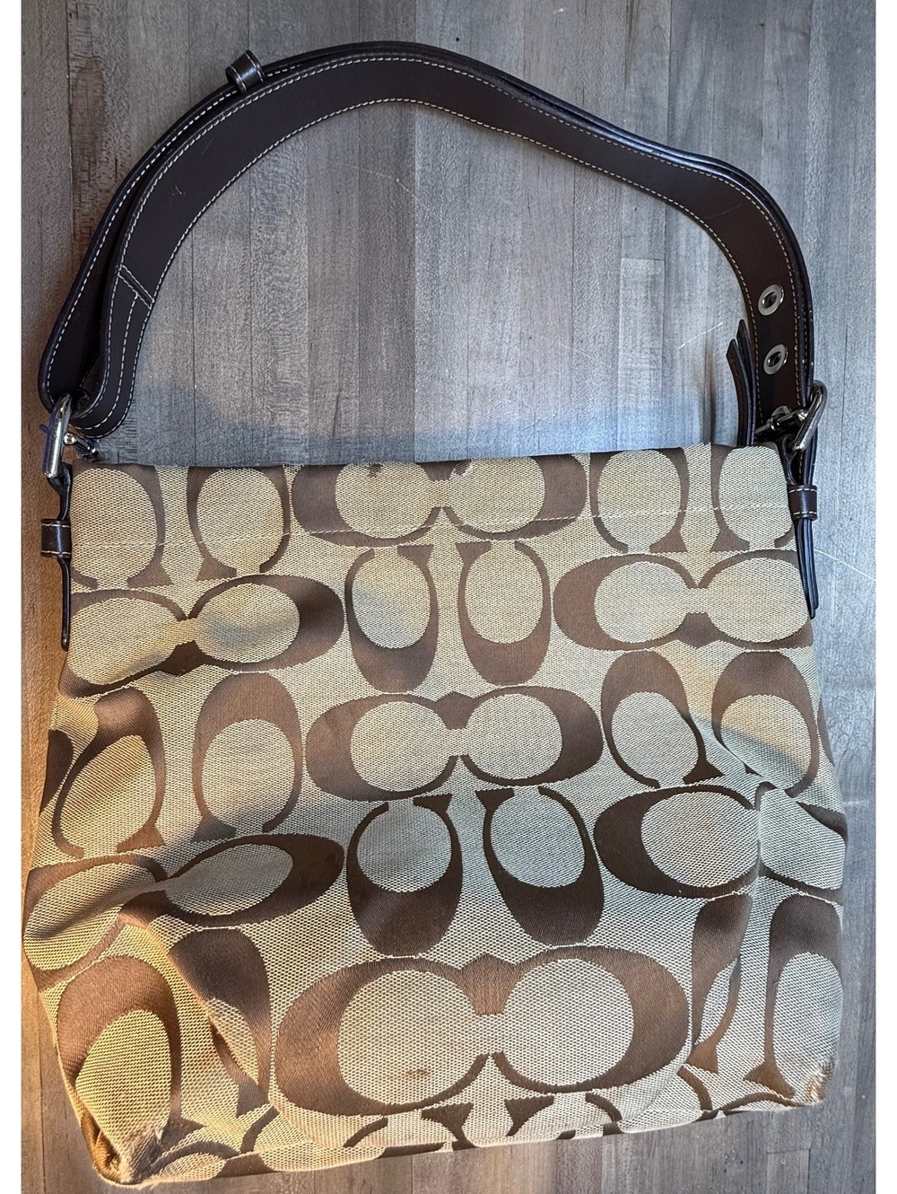 Coach Signature Jacquard Brown Tan Shoulder Bag Hobo Purse (hbp1/cp24) - Picture 1 of 9